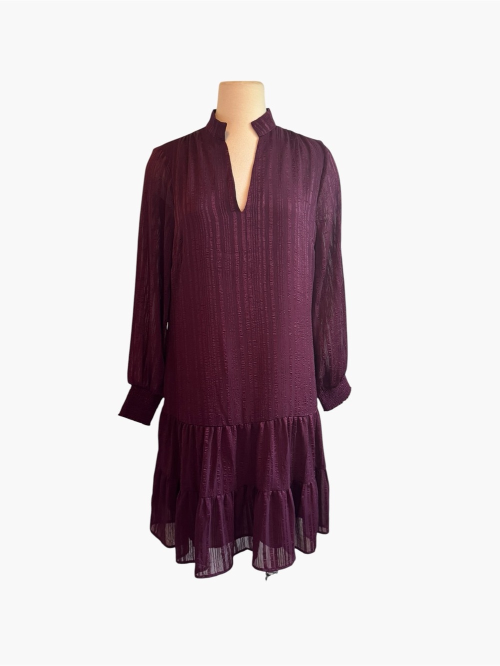 Soft Surroundings Women's Plum Long-Sleeve Ruffle Hem Dress